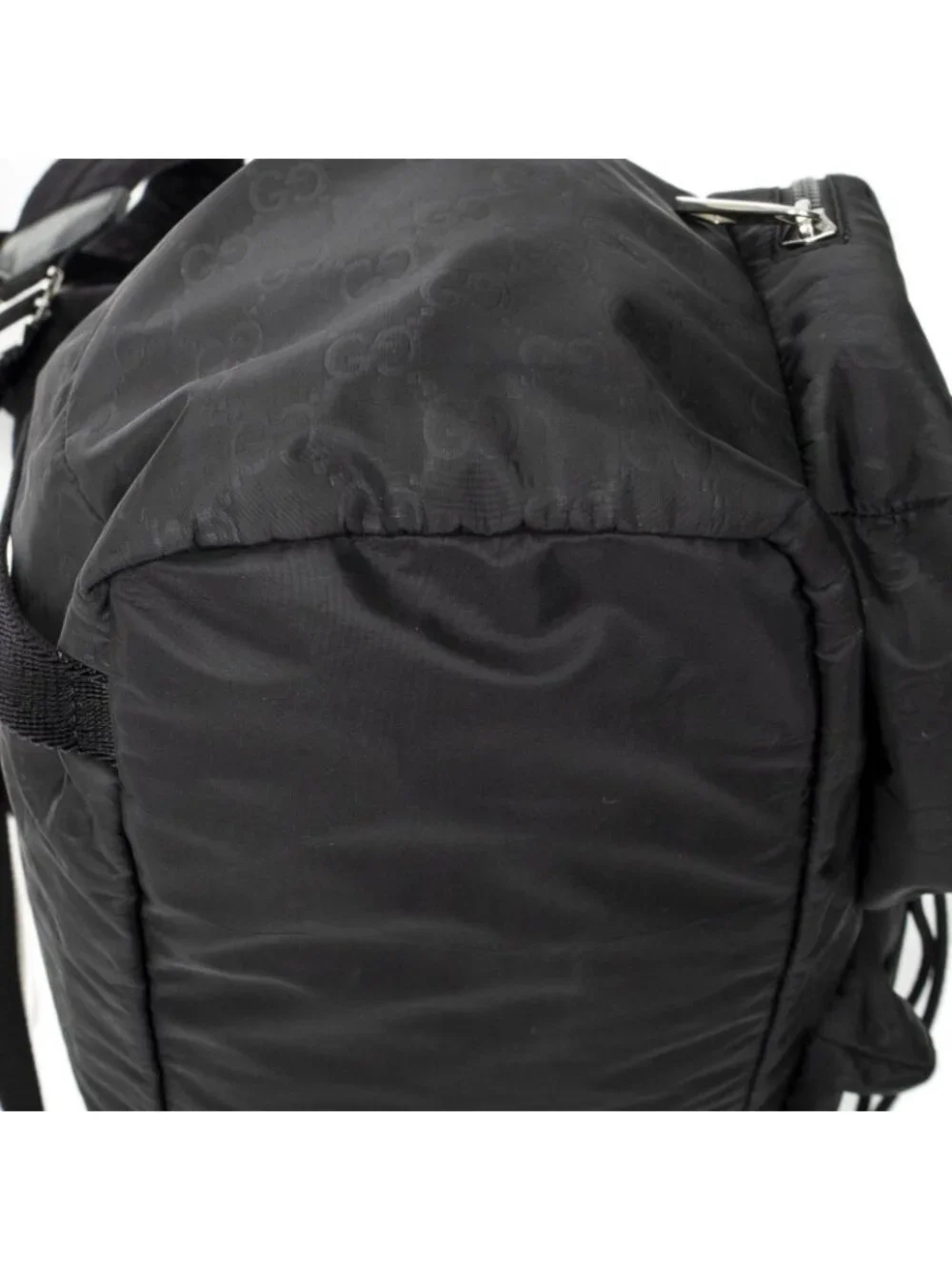 Gucci Drawstring Flap Backpack Black GG Nylon Canvas